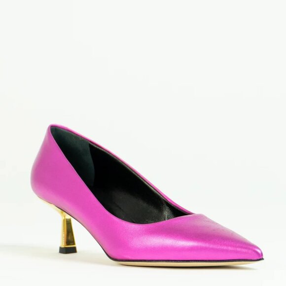 Cynthia Richard Elizabeth Fuchsia Metallic leather Pump Low Heels Fancy Shoes 37 - Picture 3 of 15